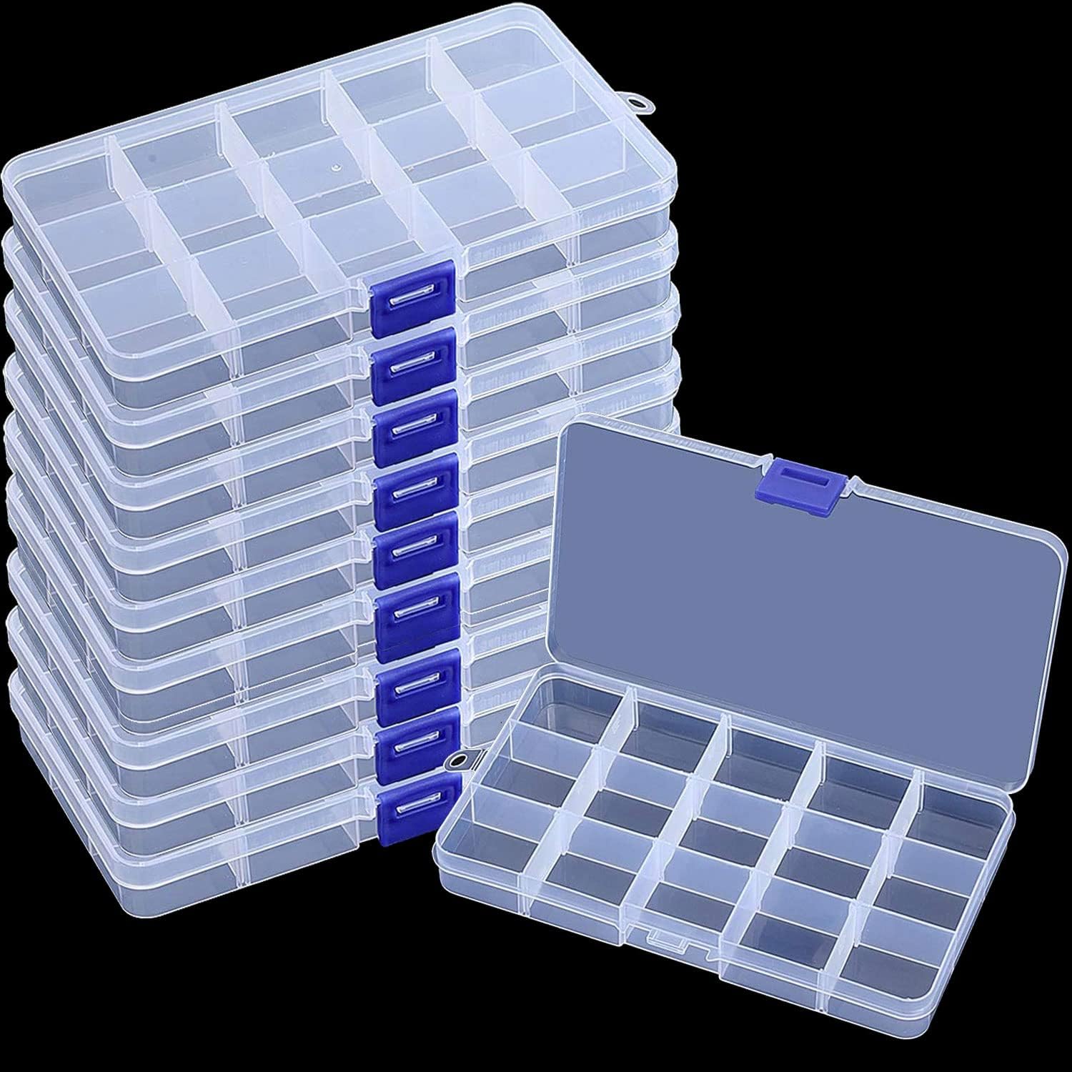 Tackle Box - กล่องเก็บของพลาสติกขนาดเล็ก 15 ช่อง พร้อมฉากกั้นปรับได้ โปร่งใส สำหรับเก็บเครื่องประดับ