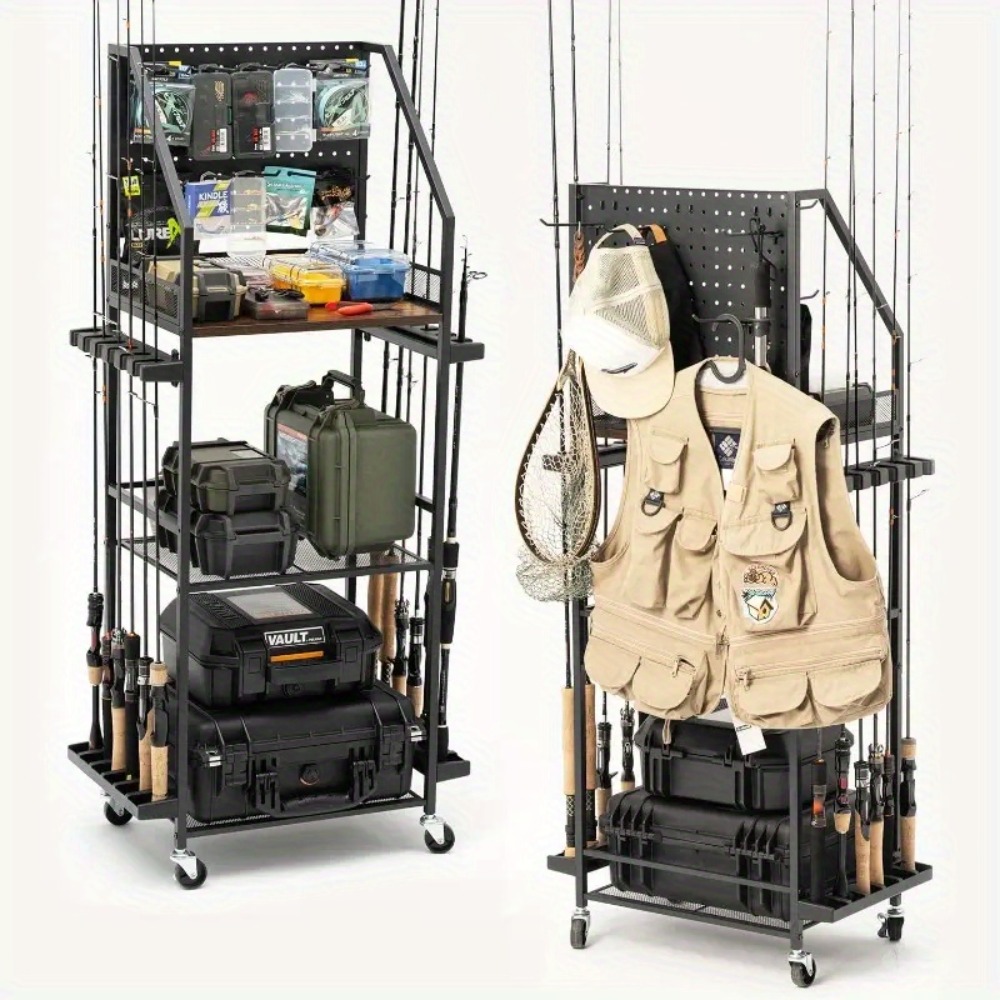 Tackle Box - ที่แขวนคันเบ็ดสำหรับโรงรถ ที่เก็บคันเบ็ดได้ 12 คัน พร้อมตะขอเกี่ยวแบบ Pegboard
